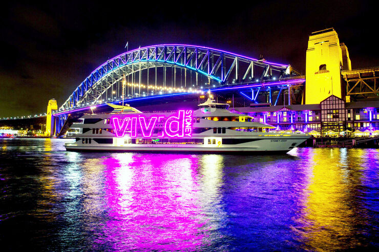 Vivid Sydney Cruise in front of Sydney Harbour Bridge