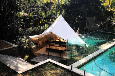 Glamping tent in backyard